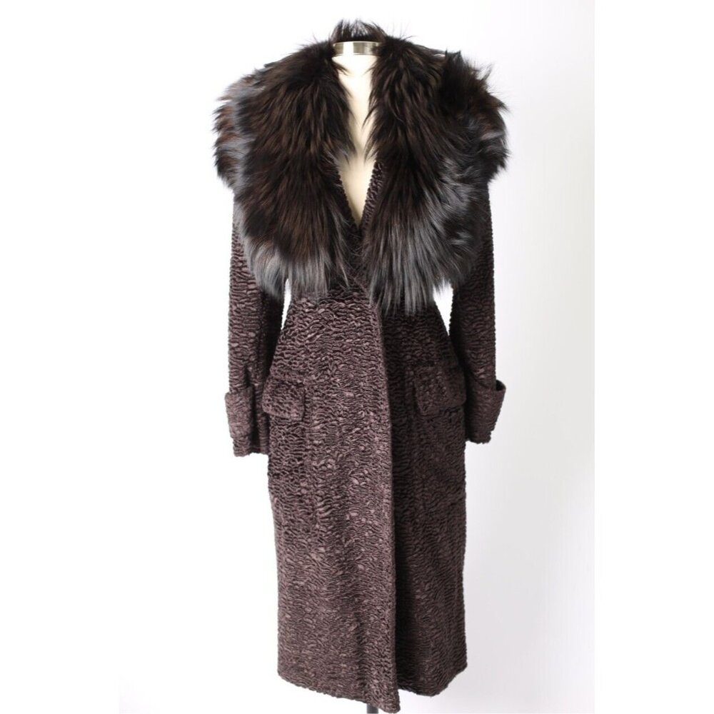 $13,500 TOM FORD Marron Astrakan Velvet Coat W/ Fox Fur SZ 42 NEW